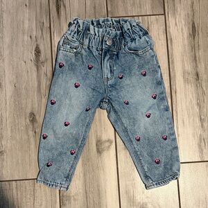 GAP Kids just like mom Blue Jeans with Pink Heart Embellishments
